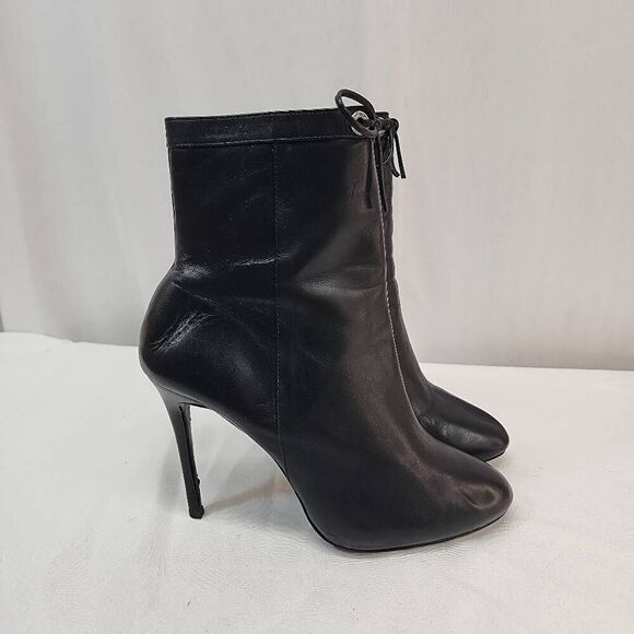 Michael Kors Size 8 Women's Black Leather Bow Ankle Booties Pointy Toe High Heel - Picture 3 of 9